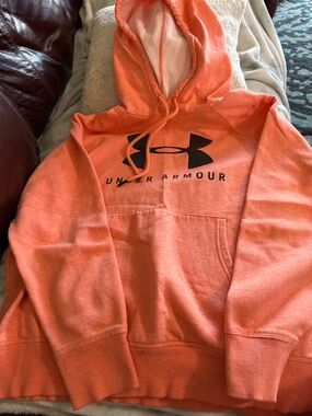 Under Armour Coral-Orange Pullover Hoodie with Black Logo